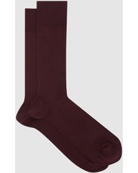 Reiss - Fela - Bordeaux Mercerised Cotton-blend Ribbed Socks, S/m - Lyst