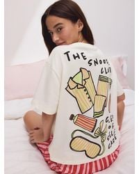 Next - Cream/ Stripe Snooze Club Back Graphic Short Set Pyjamas - Lyst