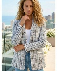 Roman - Check Frayed Edge Boucle Button Jacket - Lyst