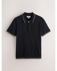 Next - Slim Fit N. Premium Kurzarm-Strick-Poloshirt Mit Viertelreißverschluss Und Zierstreifen - Lyst