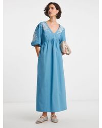 JD Williams - Embroidered Puff Sleeve 100% Cotton Dress - Lyst