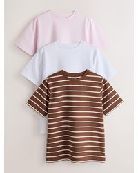 Next - Ecru Stripe Heavyweight Basic T-Shirts 3 Pack - Lyst