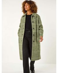 Roman - Check Print Brushed Buttoned Coat - Lyst