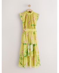 Next - Printed High Neck Tiered Occasion Maxi Dress - Lyst