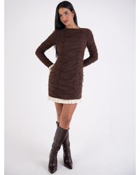 Amy Lynn - Edie Polka Dot Mesh Mini Ruched Long Sleeve Dress - Lyst