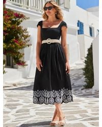Sosandar - Bestickter Saum Jersey Mit Quadratischem Ausschnitt 100% Baumwolle Midikleideu 46 (Uk 18) - Lyst