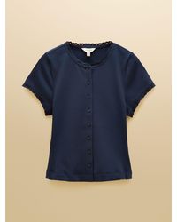 Joules - Lila Short Sleeve Ribbed Button Front Jersey Top - Lyst
