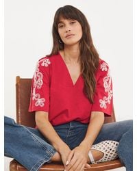JD Williams - 100% Cotton V-Neck Embroidered Sleeve Top - Lyst