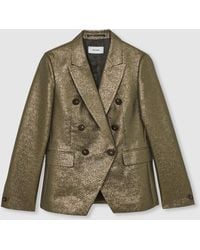 Reiss - Sienna Double-Breasted Metallic Suit Blazer With Cotton - Lyst