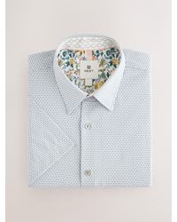 Next - Regular Fit Regular Fit Cotton Rich Trimmed Textured Short Sleeve Smart Shirt - Lyst