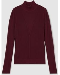 Reiss - Claret Selene Sheer-Detail Long-Sleeve Knitted Top - Lyst