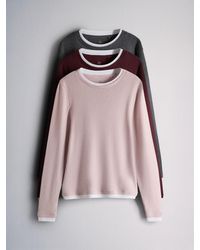 The Set - Long Sleeve 3 Pack Mock Layer Semi Sheer Soft Touch T-Shirts Marl//Burgundy - Lyst