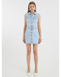 River Island - 100% Cotton Denim Belted Mini Dress - Lyst