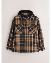 Next - Borg Lined Hooded Check Shacket - Lyst
