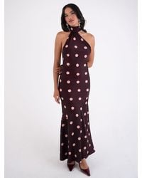 Amy Lynn - Baia Premium Satin Polka Dot Halter Maxi Dress - Lyst