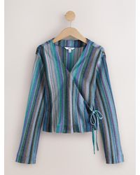 Next - Long Sleeve Sparkle Knitlook Tie-Front Wrap Top - Lyst