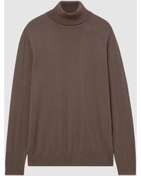 Reiss - Caine - Ridge Brown Merino Wool Roll-neck Jumper, L - Lyst