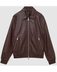 Reiss - Leather Zip-Through Collared Bomber Jacket - Lyst