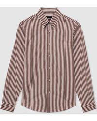 Reiss - Guyton - Brown Cotton Stripe Button-down Shirt Regular-fit, Us 17 - Lyst