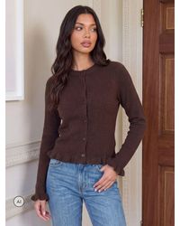Threadbare - Chocolate Crew Neck Ruffle Cardigan - Lyst