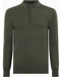 AllSaints - Allsaints Mode Merino Long Sleeve Polo Shirt - Lyst