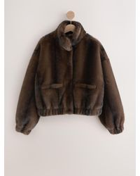 Next - Soft Touch Faux Fur Funnel Neck Bomber Jacket - Lyst