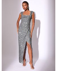 Lipsy Cowl Neck Sequin Maxi Dress in Natural | Lyst