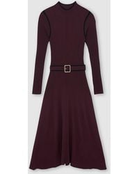 Reiss - Burgundy & Colour-Block Rib-Knit Midi Dress - Lyst