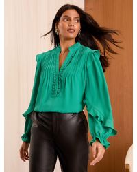 Love & Roses - Langärmlige Bluse Mit Biesen, Rüschendetail Und Eingekerbtem Ausschnitteu 48 (Uk 20) - Lyst