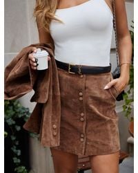 Lipsy - Mini Suede Double Popper Skirt - Lyst