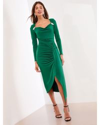 Lipsy - Embellished Trim Long Sleeve Ruched Slinky Bodycon Midi Dress - Lyst