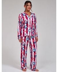 Loungeable - Christmas Cat Stripe Super Soft Long Sleeve Button Through Pyjamas Set - Lyst