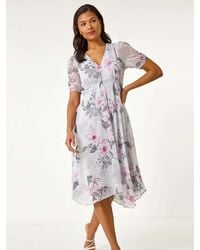 Roman - Floral Print Hanky Hem Midi Dress - Lyst