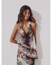 Next - Peach Floral Halter Neck Cowl Neck Top - Lyst