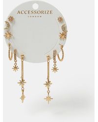 Accessorize - Celestial Chain Stud And Hoop Earrings 6 Pack - Lyst
