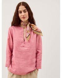 Monsoon - Dusky Alexis V-Neck Knot Button Long Sleeve Linen Top - Lyst