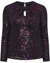 M Com - Petite Sequin Twist Neck Keyole Top - Lyst