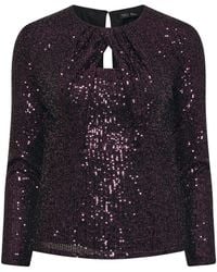 M Com - Petite Sequin Twist Neck Keyole Top - Lyst