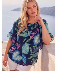 Roman - Curve Floral Print Shirred Bardot Top - Lyst