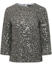 M Com - Petite Sequin Long Flute Sleeve Top - Lyst