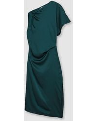 Reiss - Satin Asymmetric Draped Midi Dress - Lyst