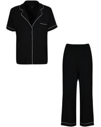 Loungeable - Trim Short Sleeve Soft Rib Button Through Pyjamas - Lyst