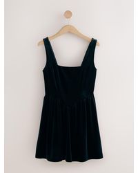 Next - Velvet Square Neck Waisted Mini Dress - Lyst