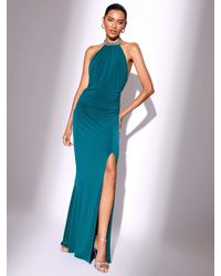 Lipsy - Slinky Ruched Embellished Trim Backless Maxi Dress - Lyst