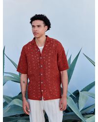 Next - Relaxed Fit Cotton Rich Short Sleeve Crochet Knit Shirt With Cuban Collar - Lyst