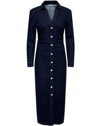 ONLY - Button Up Denim Cinched Waist Midi Dress - Lyst