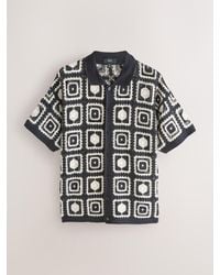 Next - Relaxed Fit Cotton Rich Short Sleeve Knit Crochet Pattern Button-Through Polo Shirt - Lyst