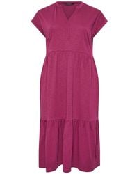Evans - Tiered Slub Cotton Midi Dress - Lyst