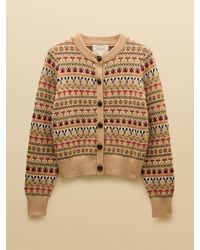 Joules - Woodland Pattern Oatmeal Cotton Blend Knitted Cardigan - Lyst