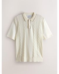 Next - Short Sleeve Cable Knit Tipped Polo Shirt - Lyst